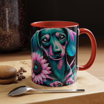 Dachshund Flower Mug Accent Coffee Mug (11, 15oz)