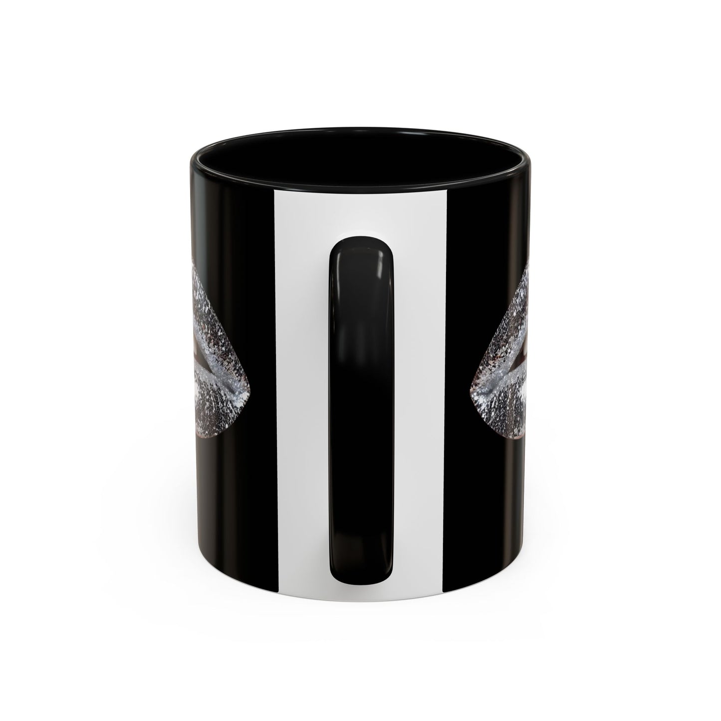 Silver Glitter Lips Black Accent Coffee Mug (11, 15oz)