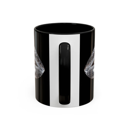 Silver Glitter Lips Black Accent Coffee Mug (11, 15oz)
