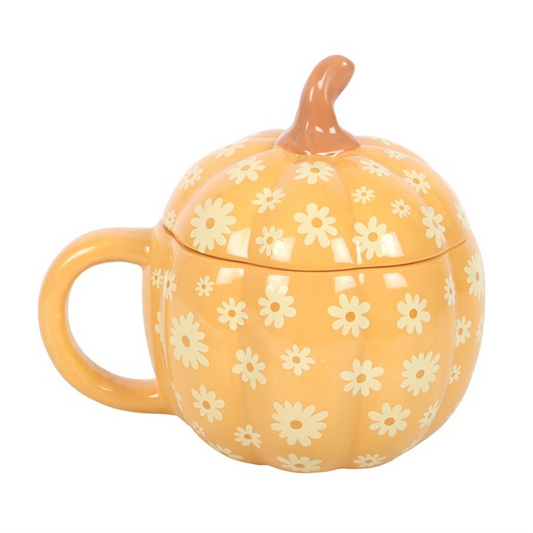 Floral Pumpkin Mug with Lid | Autumn Mug 500ml UK