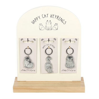 Set of 24 Happy Cat Keyrings on Display