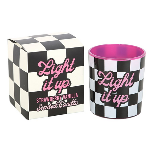 Light It Up Strawberry & Vanilla Scented Candle – Checkerboard Candle