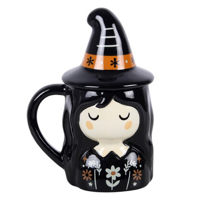 Witch Hat Lidded Mug – Black Halloween Witch Mug 350ml