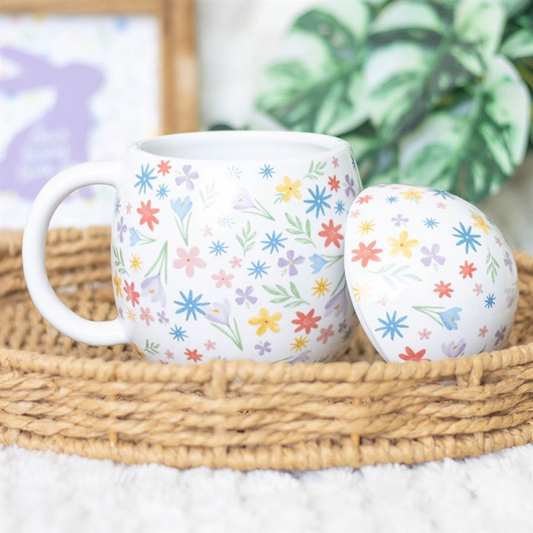 Floral Egg Shaped Mug with Lid | Spring Gift UK