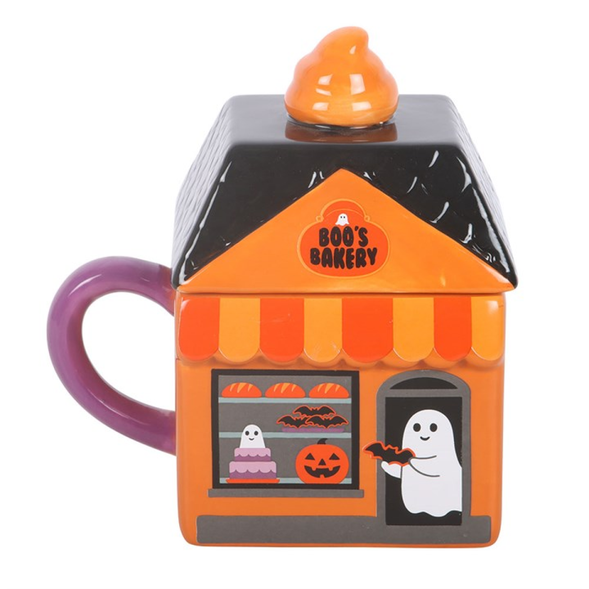 Boo’s Bakery Halloween Lidded Mug – 350ml Ceramic Spooky Mug