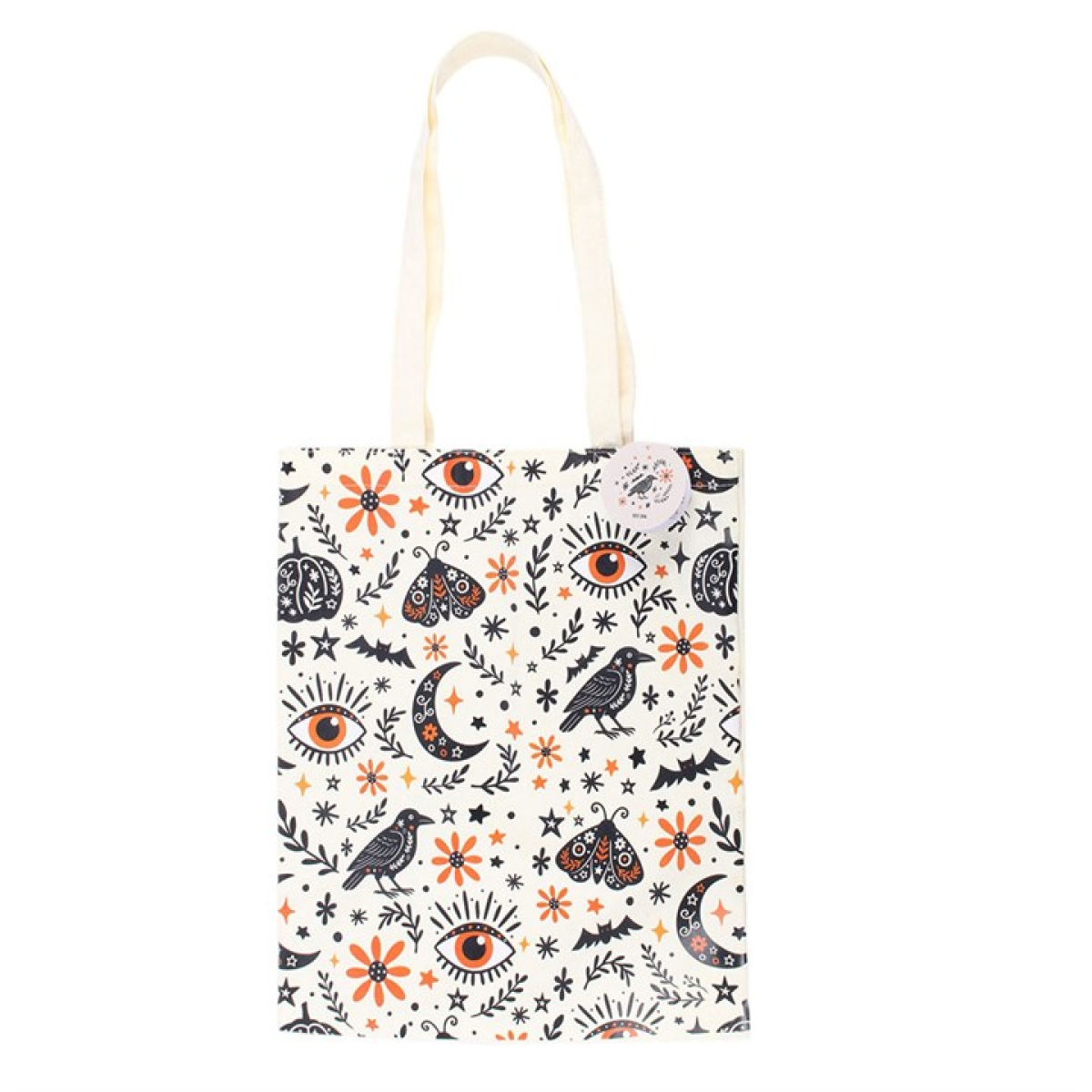 Witchy Celestial Print Tote Bag – Raven, Moth & Moon