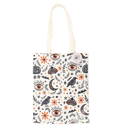 Witchy Celestial Print Tote Bag – Raven, Moth & Moon