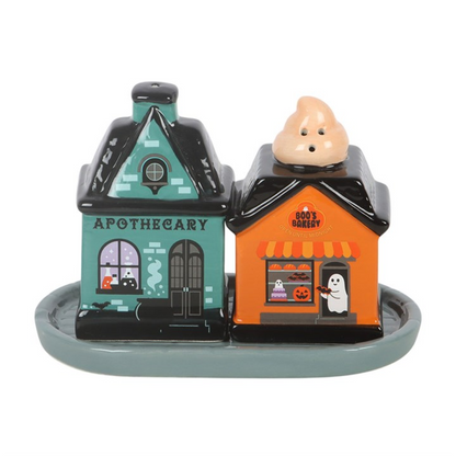 Spooky Street Halloween Salt & Pepper Shakers – Ceramic Set