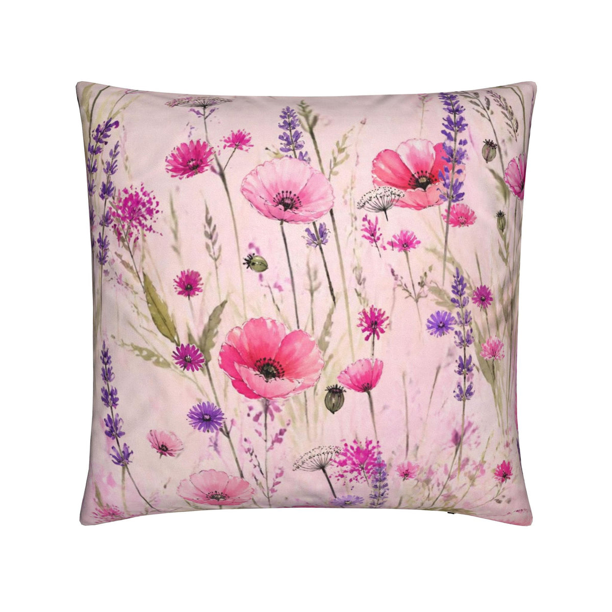 Pink Poppy & Wildflower Botanical Cushion