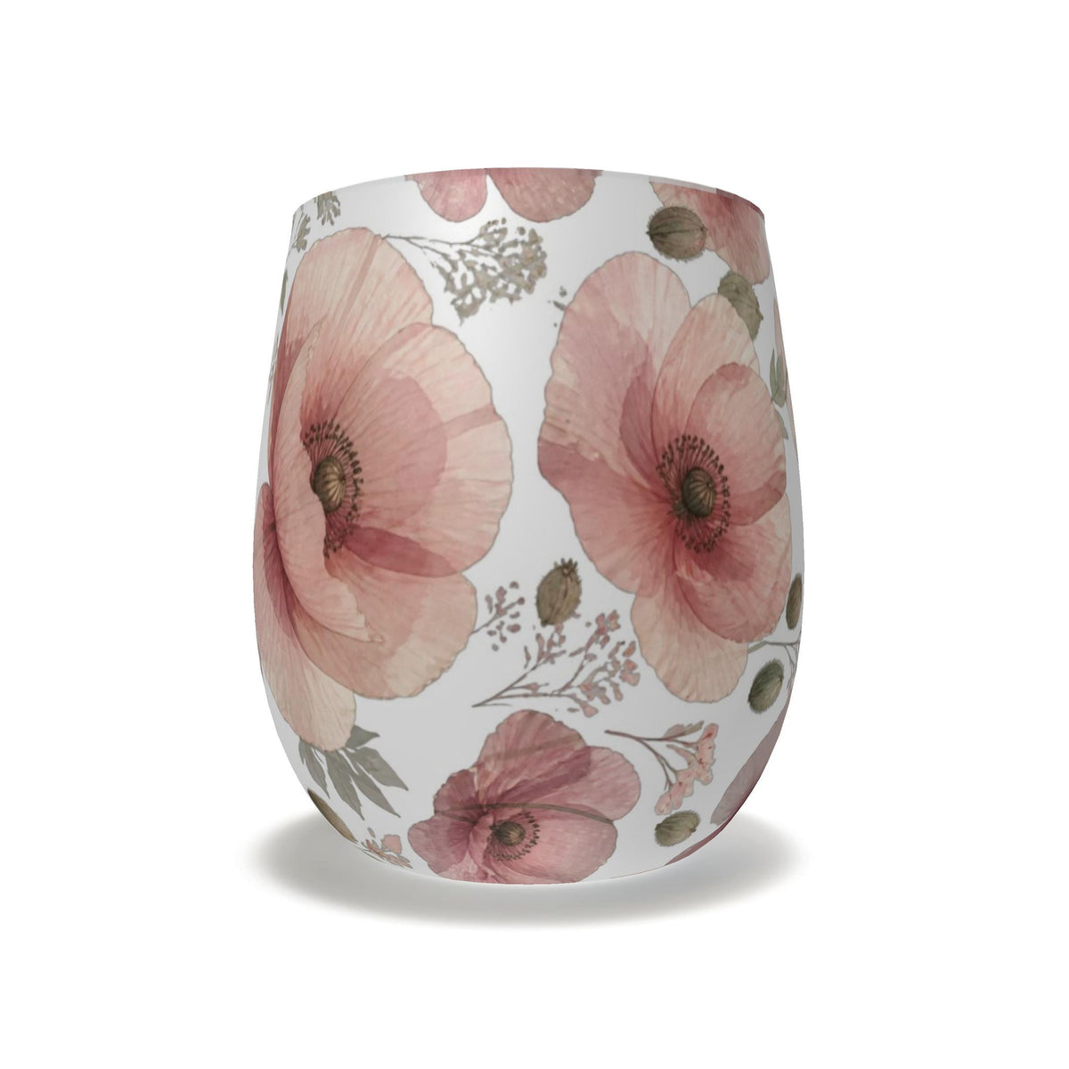 Blush Pink Poppy Floral Water Glass