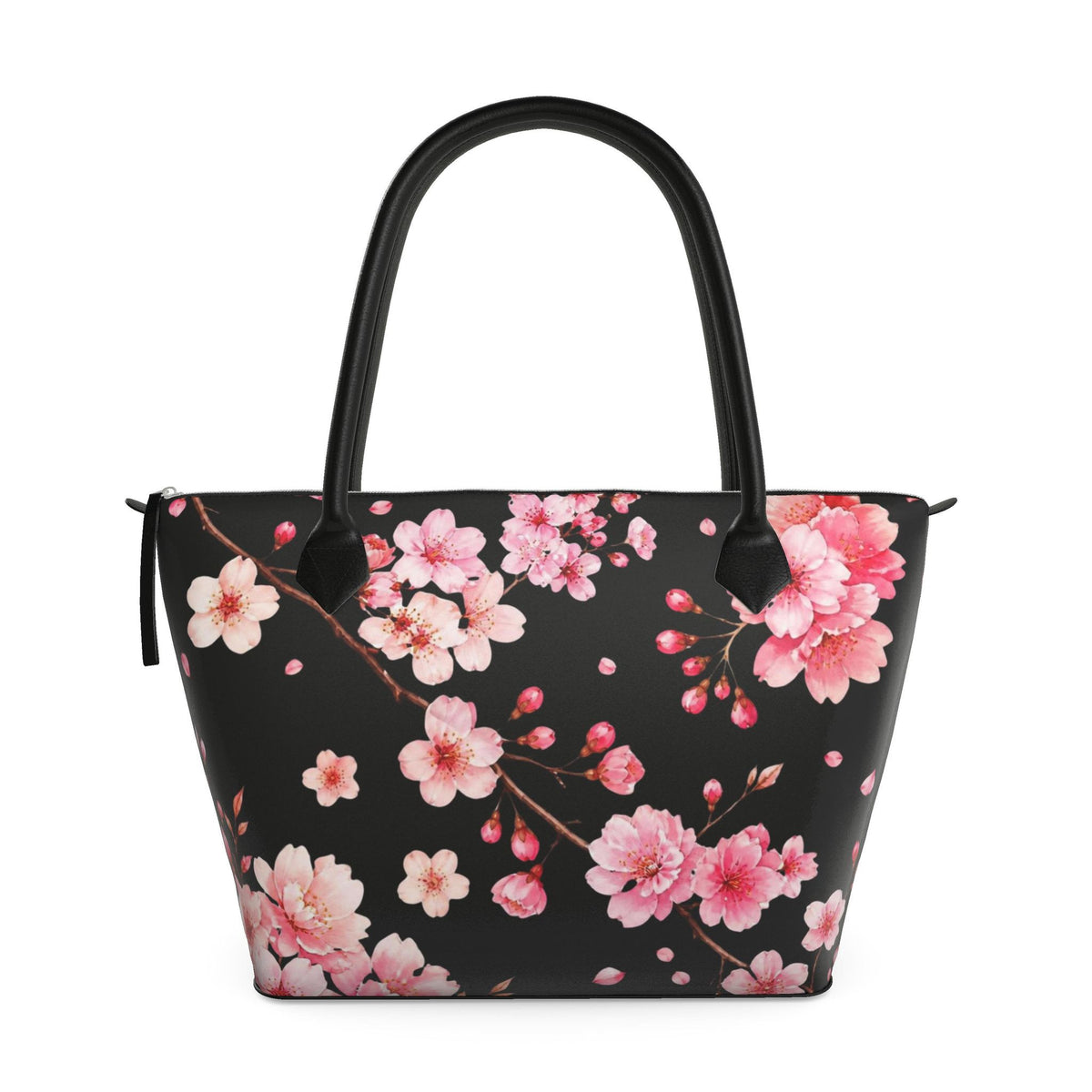 Cherry Blossom Designer Tote Bag – Black & Pink