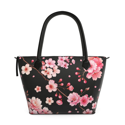 Cherry Blossom Designer Tote Bag – Black & Pink