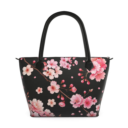 Cherry Blossom Designer Tote Bag – Black & Pink