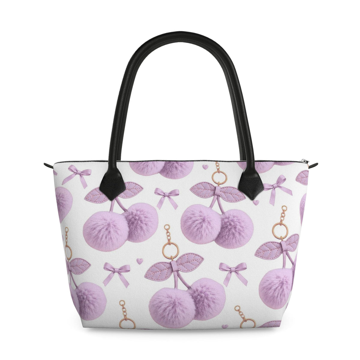Lilac Cherry & Bow Designer Zip-Top Handbag