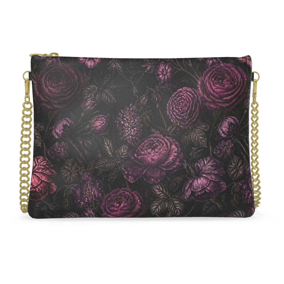 Midnight Bloom Designer Crossbody Bag with Chain – Purple Floral