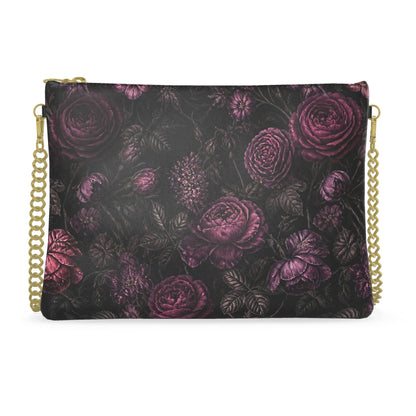 Midnight Bloom Designer Crossbody Bag with Chain – Purple Floral