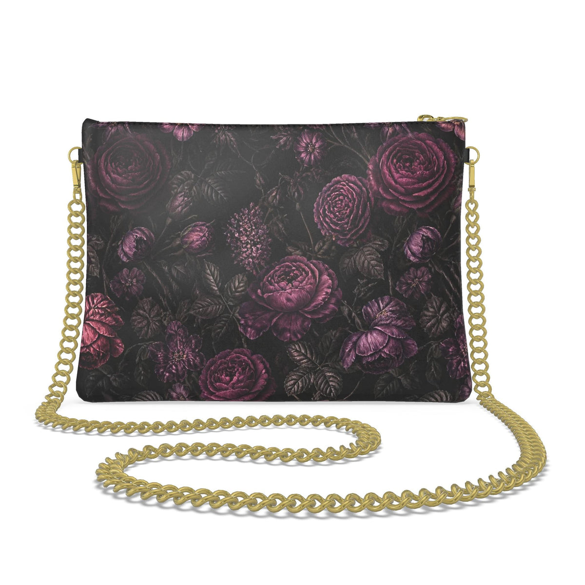 Midnight Bloom Designer Crossbody Bag with Chain – Purple Floral