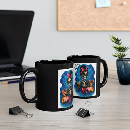 Cute Skeleton Mug with Bow, Halloween Decor, Gift for Dog Lovers, Coffee & Tea Mug, Fun Skeleton Design