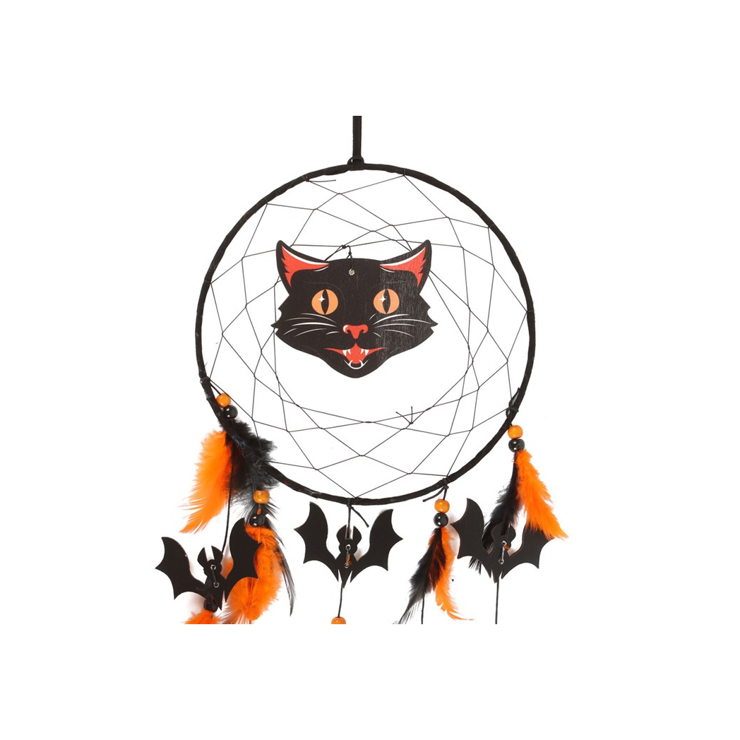 Black Cat Halloween Dreamcatcher – Spooky Wall Decoration