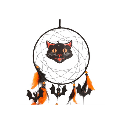 Black Cat Halloween Dreamcatcher – Spooky Wall Decoration