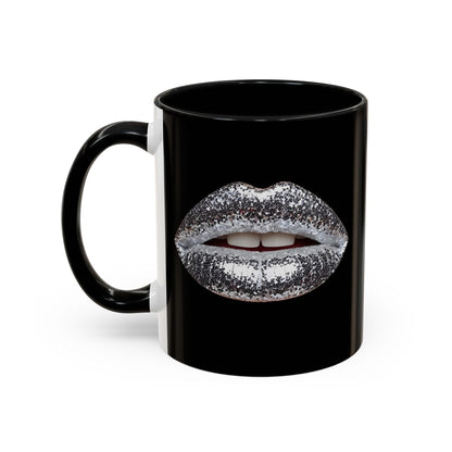 Silver Glitter Lips Black Accent Coffee Mug (11, 15oz)