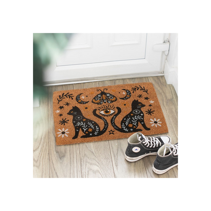 Witchy Black Cat Doormat – Mystical Moon & Eye Design