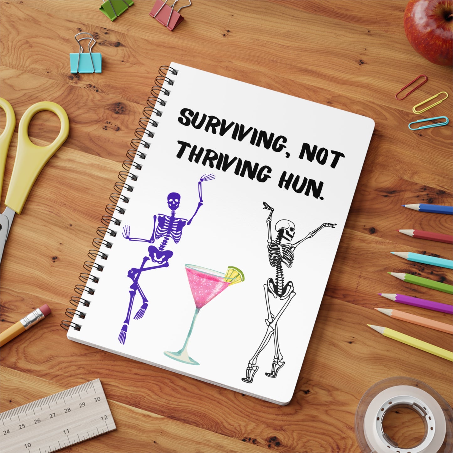 Wirobound Softcover Notebook, Surviving Not Thriving, A5 Journal for Self-Care, Gift for Friends, Teen Journal, Fun Writing, Planner