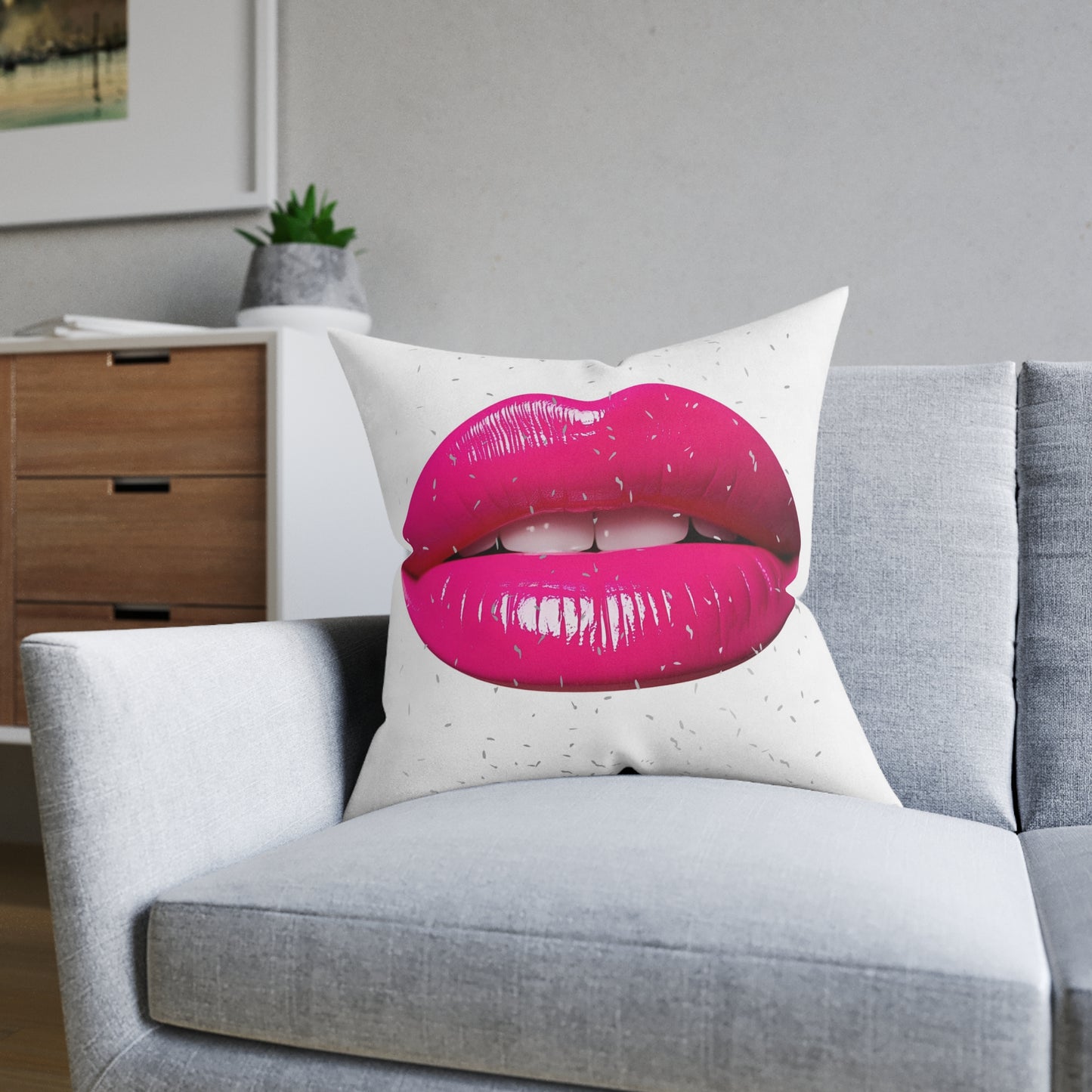 Bold Lips Decorative Cushion, Makeup Lover Gift, Modern Home Decor, Chic Cushion, Bedroom Accent, Lip Art Decor