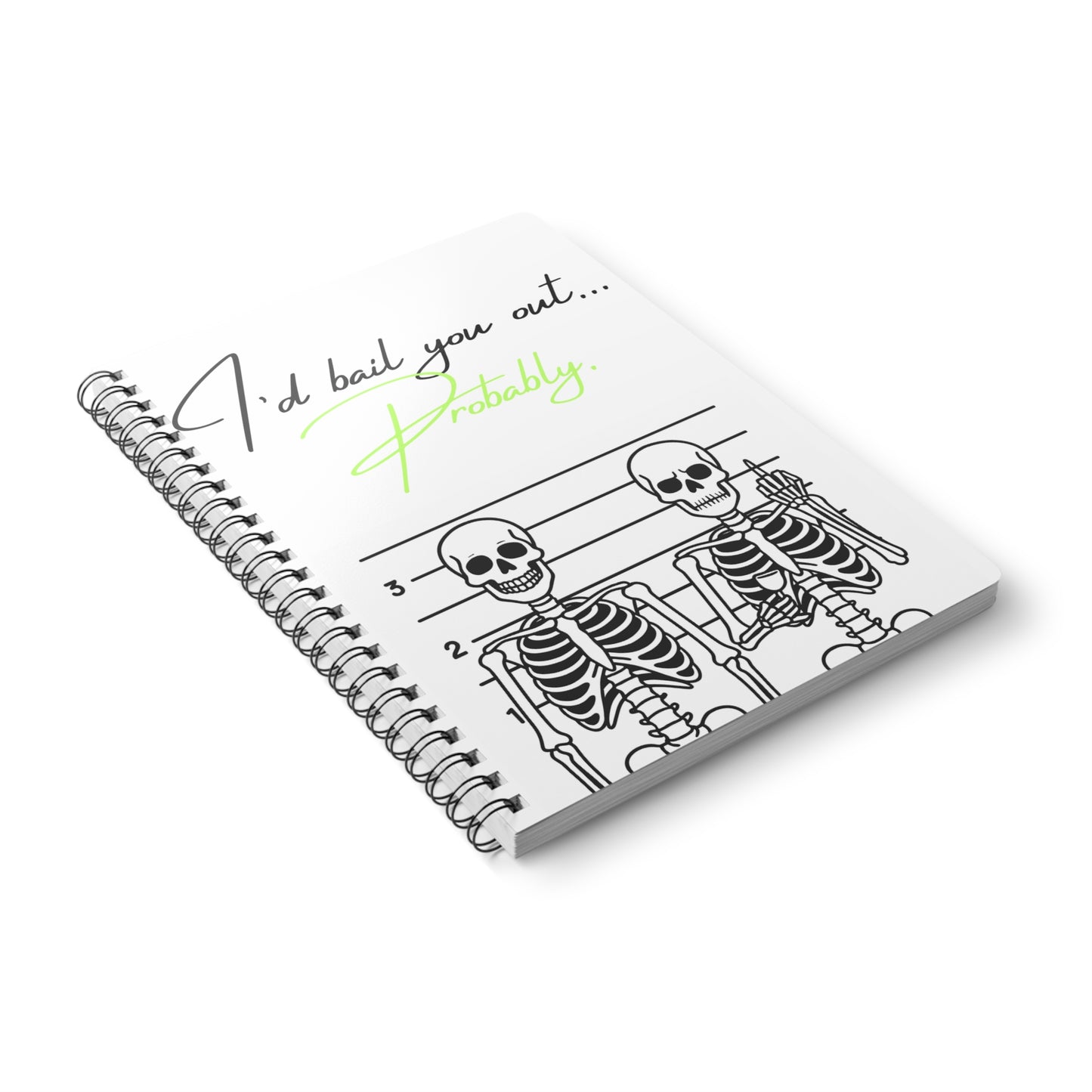 Skeleton Themed Wirobound Notebook | Funny A5 Sketchbook, Gifts for Students, Journaling, Note Taking, Office Supplies, Halloween Decor