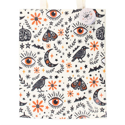 Witchy Celestial Print Tote Bag – Raven, Moth & Moon