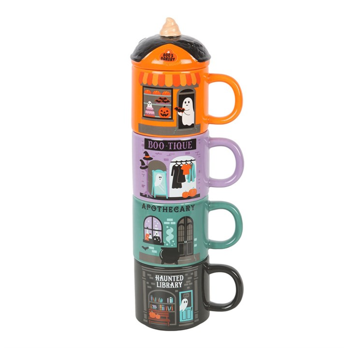 Halloween Stacking Mug Set | 4 Spooky Street Mugs