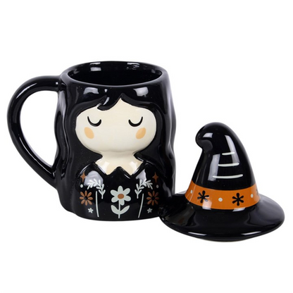 Witch Hat Lidded Mug – Black Halloween Witch Mug 350ml