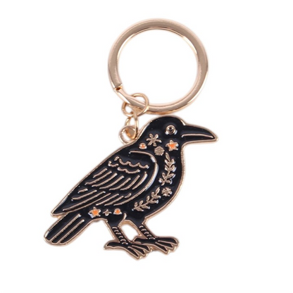 Raven Keyring – Witchy Folk Art Enamel Keychain