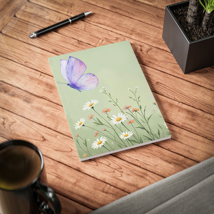 Dreamy Floral Softcover Notebook, Journal for Nature Lovers, Butterfly Design, Creative Writing, Gift for Students, A5 Size