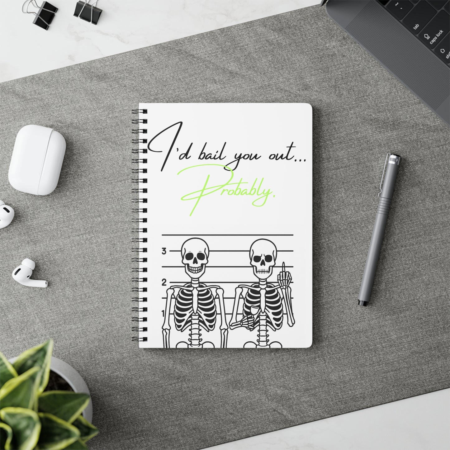 Skeleton Themed Wirobound Notebook | Funny A5 Sketchbook, Gifts for Students, Journaling, Note Taking, Office Supplies, Halloween Decor