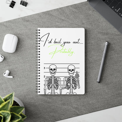 Skeleton Themed Wirobound Notebook | Funny A5 Sketchbook, Gifts for Students, Journaling, Note Taking, Office Supplies, Halloween Decor