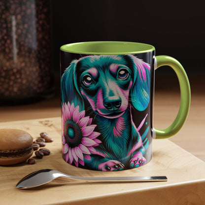 Dachshund Flower Mug Accent Coffee Mug (11, 15oz)
