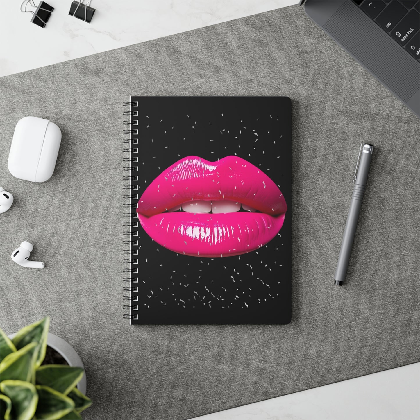 Glam Lip Wirobound Notebook, A5 Journal for Creatives, Stylish Sketchbook, Unique Gift for Artists, Trendy Office Supplies, Perfect [...]