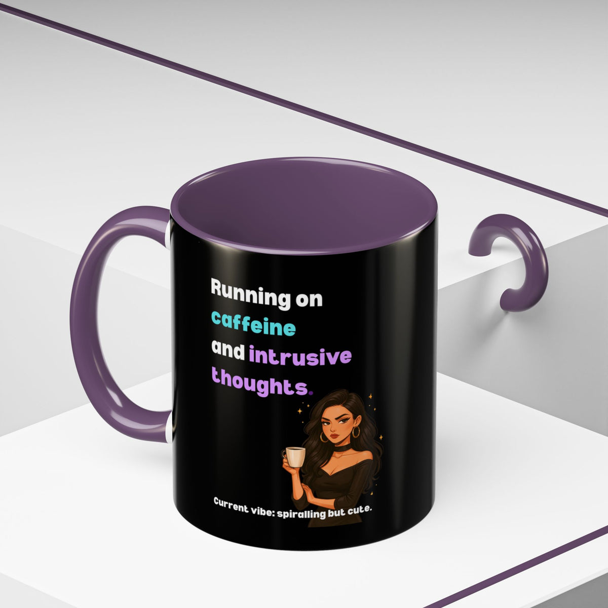 Running on Caffeine & Intrusive Thoughts Mug | Funny Overthinker Coffee Mug