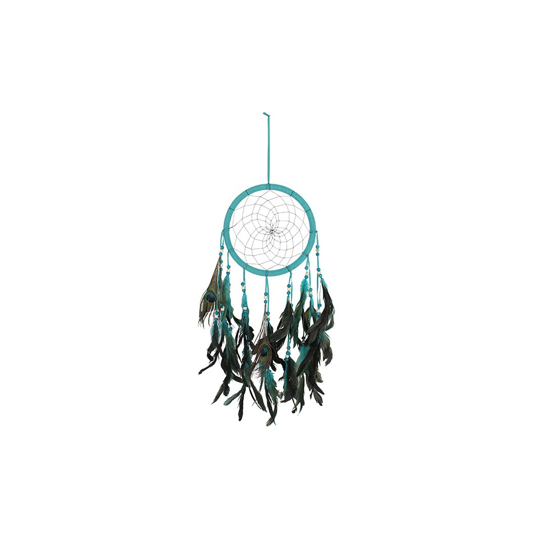Turquoise Peacock Feather Dreamcatcher – Boho Wall Hanging