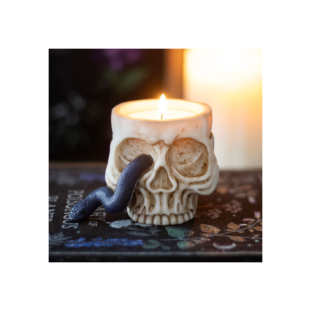 Skull & Snake Tealight Holder – Gothic Candle Holder