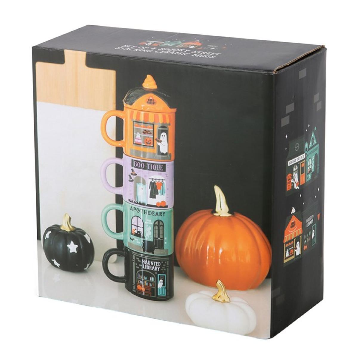 Halloween Stacking Mug Set | 4 Spooky Street Mugs