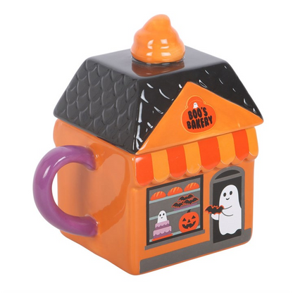 Boo’s Bakery Halloween Lidded Mug – 350ml Ceramic Spooky Mug