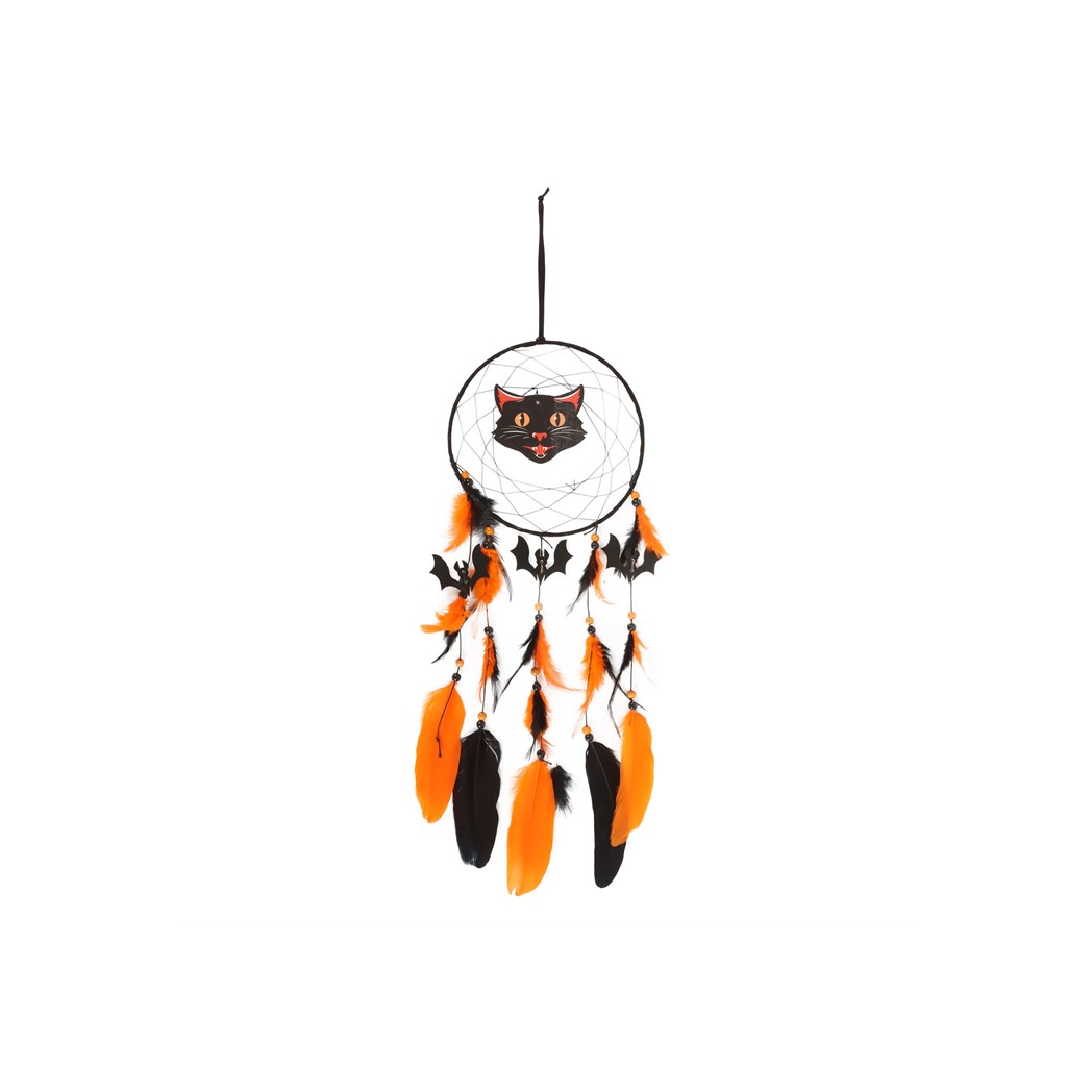 Black Cat Halloween Dreamcatcher – Spooky Wall Decoration