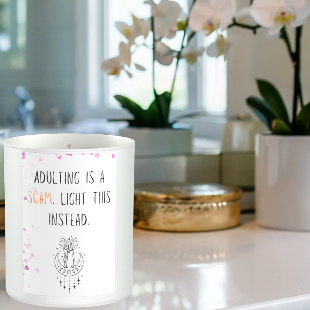 Adulting Is A Scam 200g White candle ‘Sandy Bay'