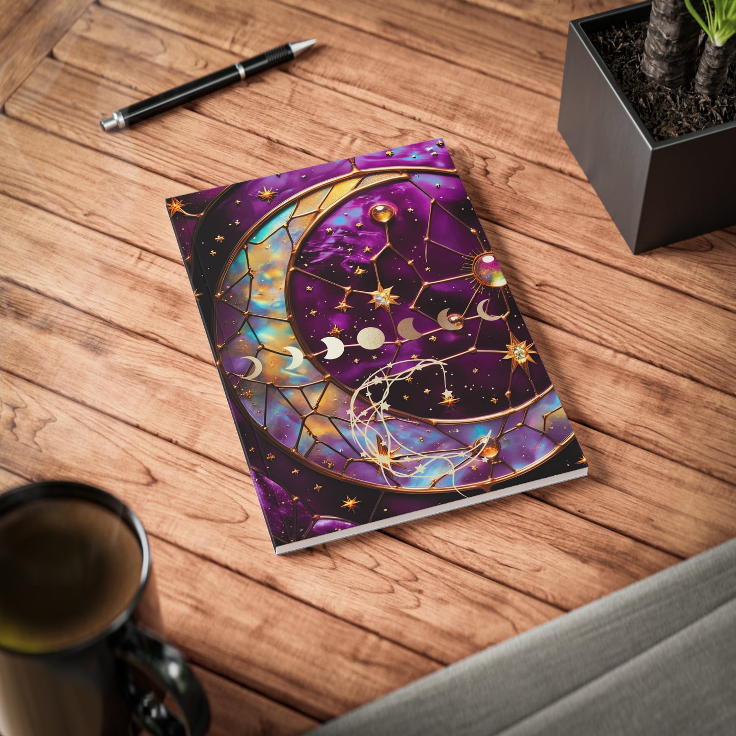 Celestial Softcover Notebook | A5 | Moon Phase Journal, Starlight Diary, Gift for Astrology Lovers, Cosmic Sketchbook, Space Planner