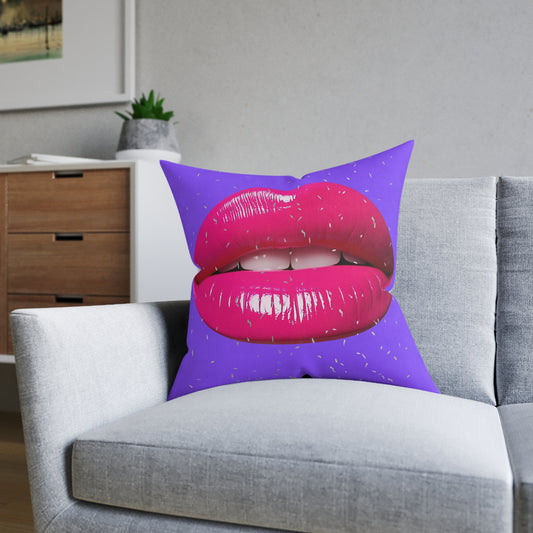 Vibrant Purple Lip Print Square Cushion, Decorative Throw Cushion, Boho Home Decor, Couch Cushion, Gift for Her, Pop Art Accent