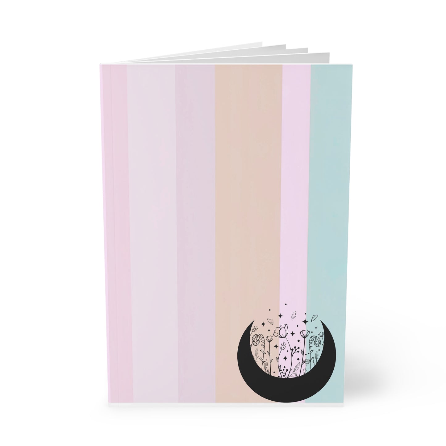 Aesthetic Softcover Notebook, Moon Floral Journal, Pastel Planner, Creative Writing Pad, Gift for Writers and Artists