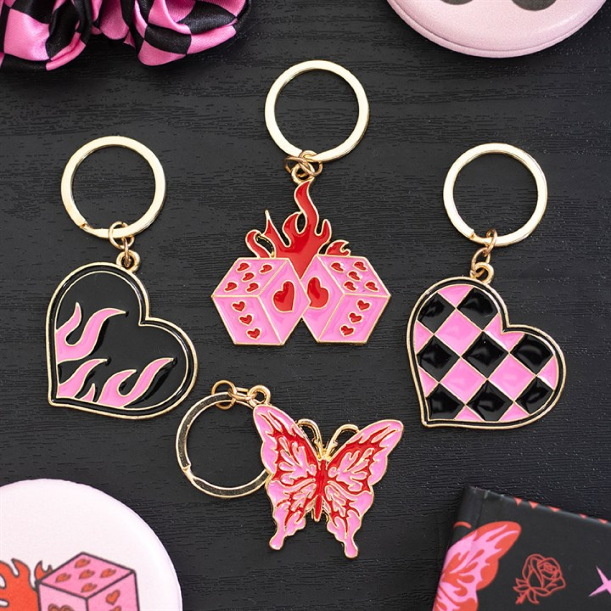 Flaming Dice Keyring