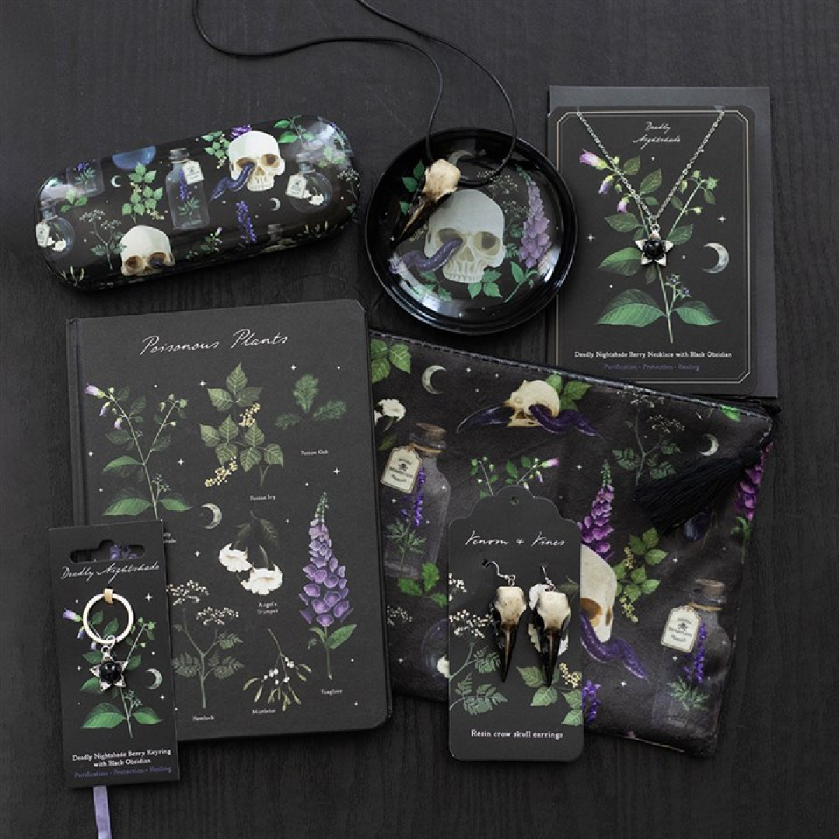 Deadly Nightshade Keyring with Black Obsidian